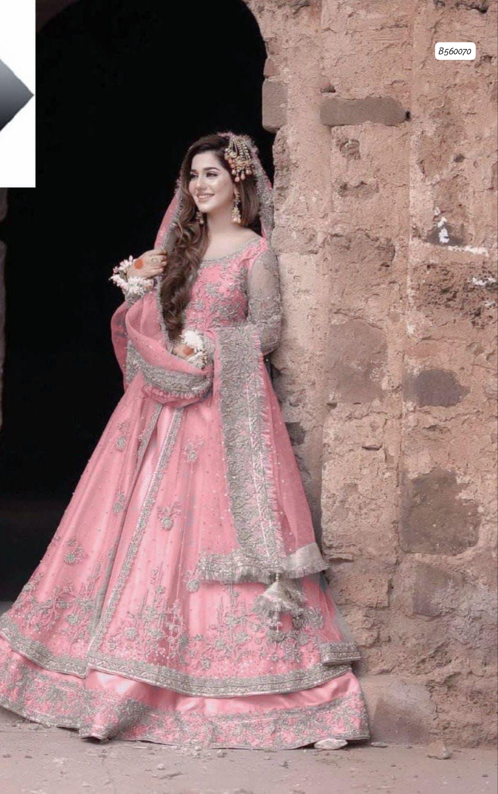 Kashee Bridal Maxi Grandeur Premium Heavy Embroidered 3-Piece Ensemble with Zari, Sequins and Stone Handwork – Ice Blue and Pink