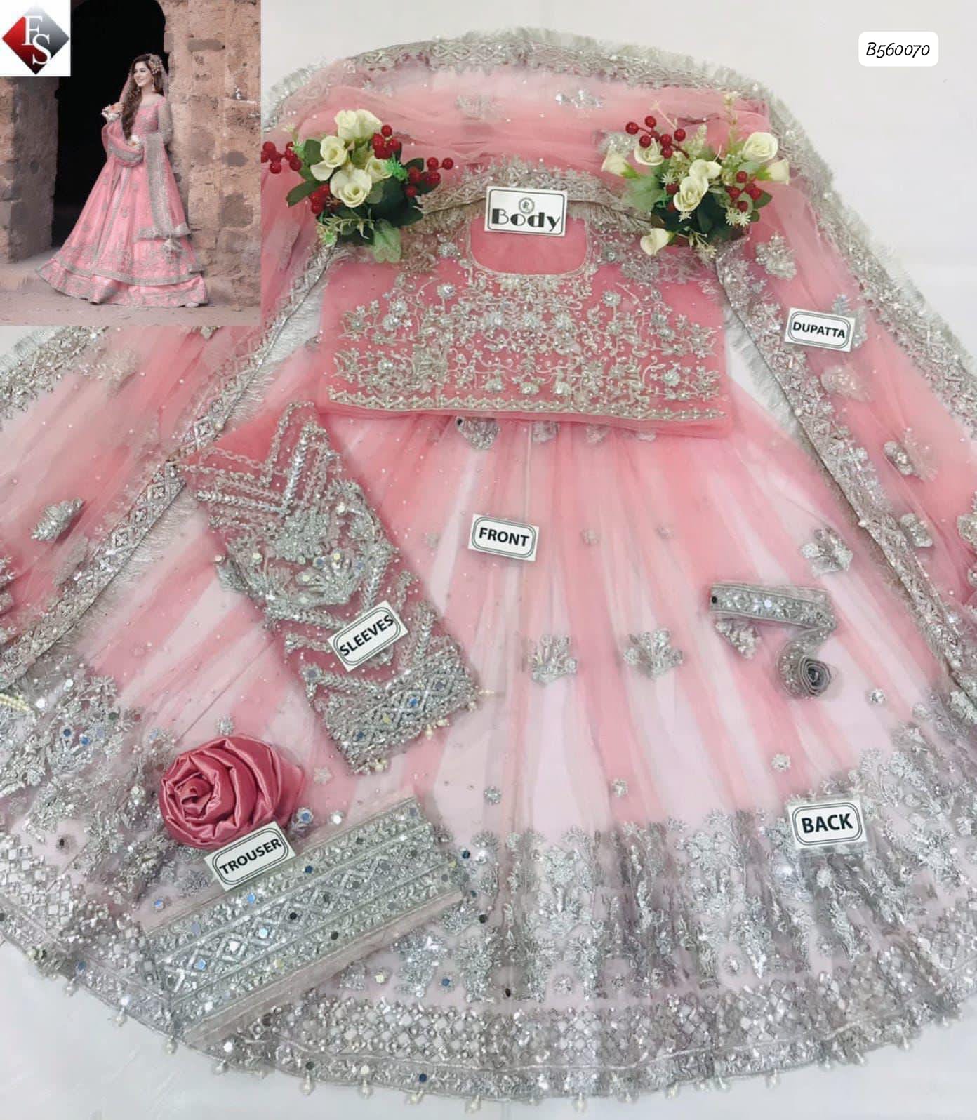Kashee Bridal Maxi Grandeur Premium Heavy Embroidered 3-Piece Ensemble with Zari, Sequins and Stone Handwork – Ice Blue and Pink (view 3)