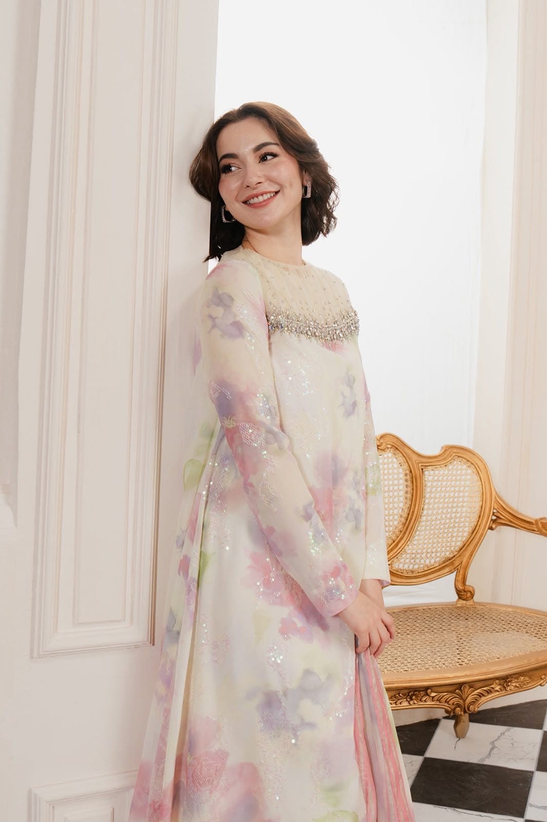 Lulusar Most Demanding Edition Silk Digital Printed 3-Piece Unstitched Suit with Heavy Embroidered Gala and Stone Work – Ivory (view 3)