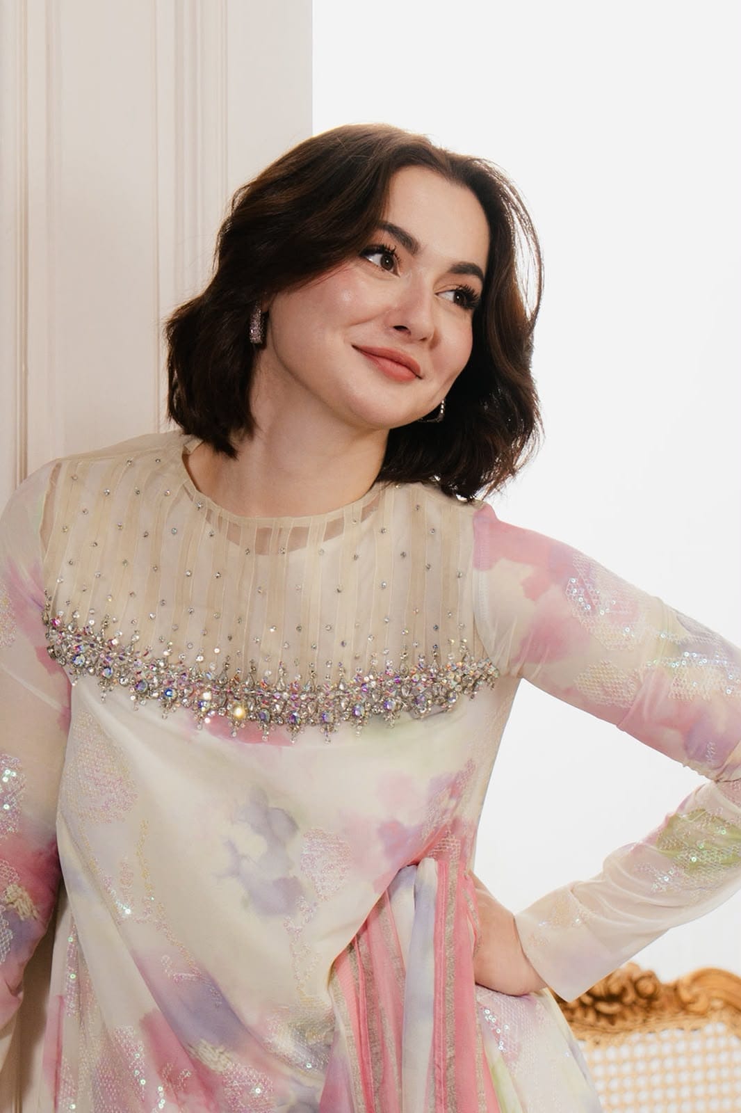 Lulusar Most Demanding Edition Silk Digital Printed 3-Piece Unstitched Suit with Heavy Embroidered Gala and Stone Work – Ivory (view 4)
