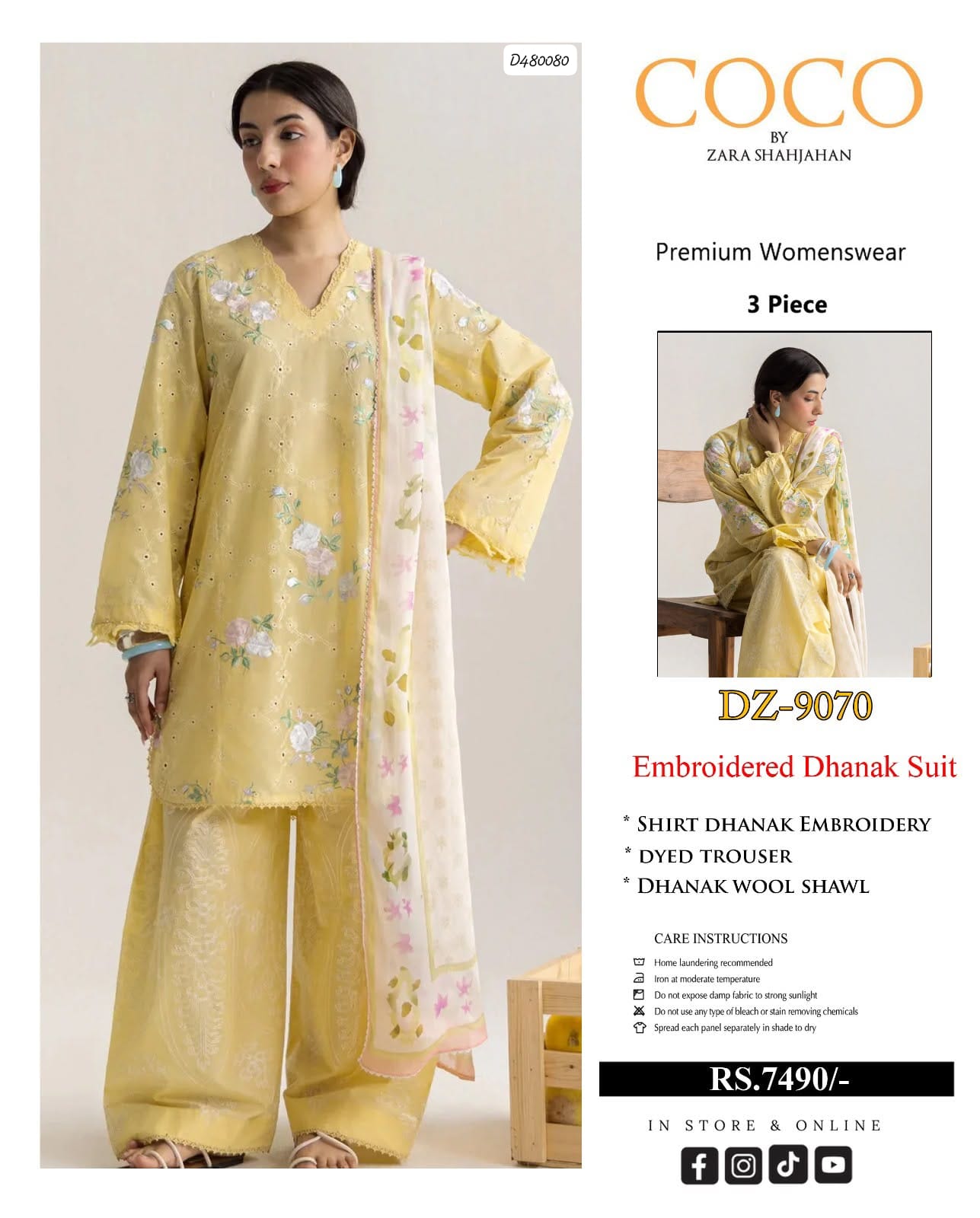 Luxury Dhanak Winter Collection 9070 – Heavy Embroidered Dhanak Suit, Lemon Yellow