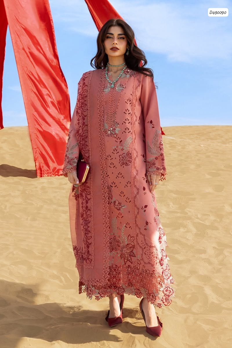 Luxury Dhanak Winter Collection 9072 – Heavy Embroidered Dhanak Suit, Coral Pink