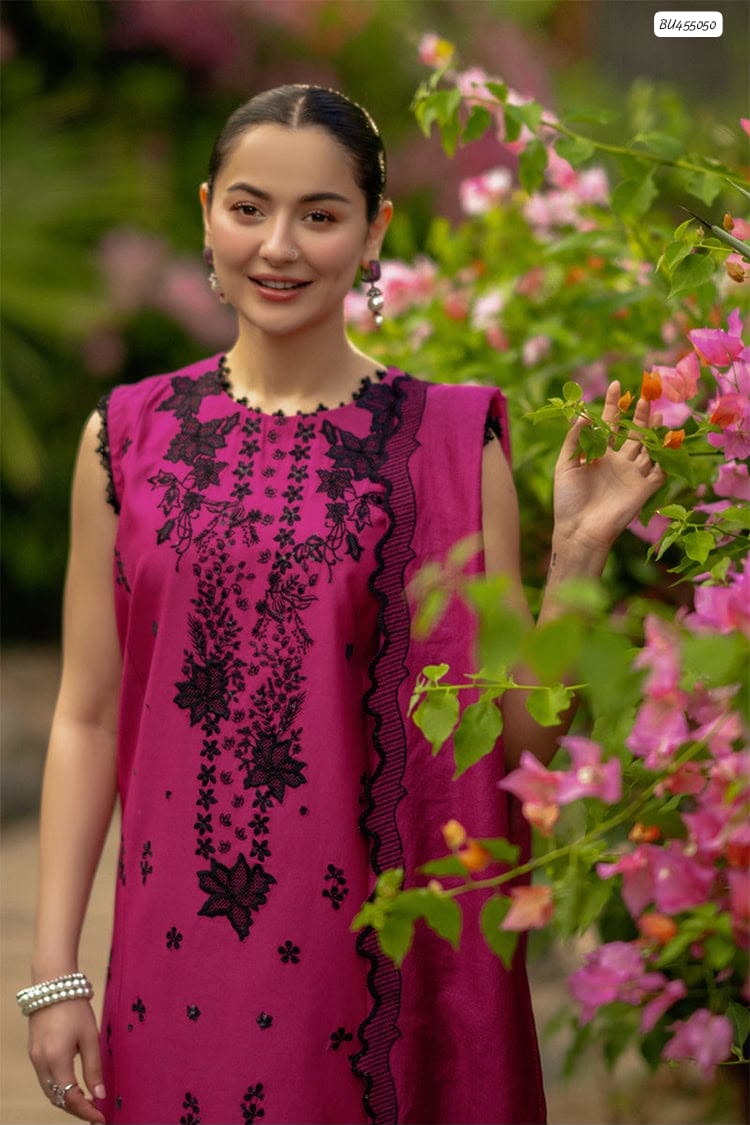 Premium Pure Dhanak Heavy Embroidered Winter 3-Piece Unstitched Suit with Embroidered Dhanak Shawl – Magenta (view 2)