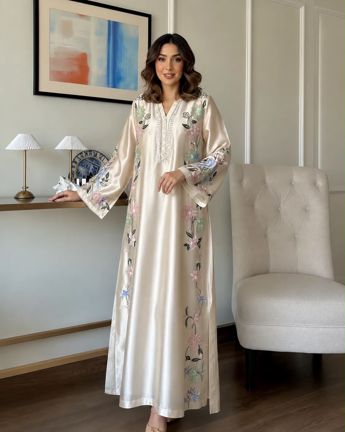 Silk Kaftan Luxury Collection 2026/27 Premium Shamoz Silk Multi Thread Embroidered 2-Piece Unstitched Suit – Ivory