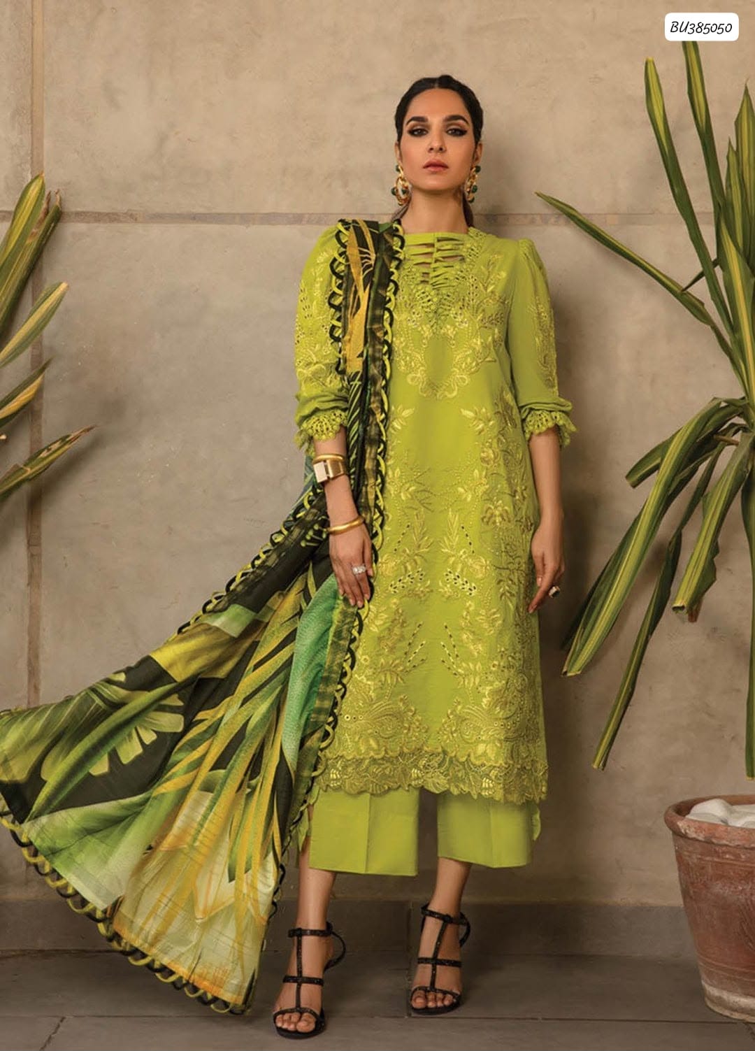 Zara Shahjahan Luxury Dhanak Winter Collection 2026 Heavy Embroidered 3-Piece Unstitched Suit with Pashmina Wool Shawl – Lime Green (view 2)