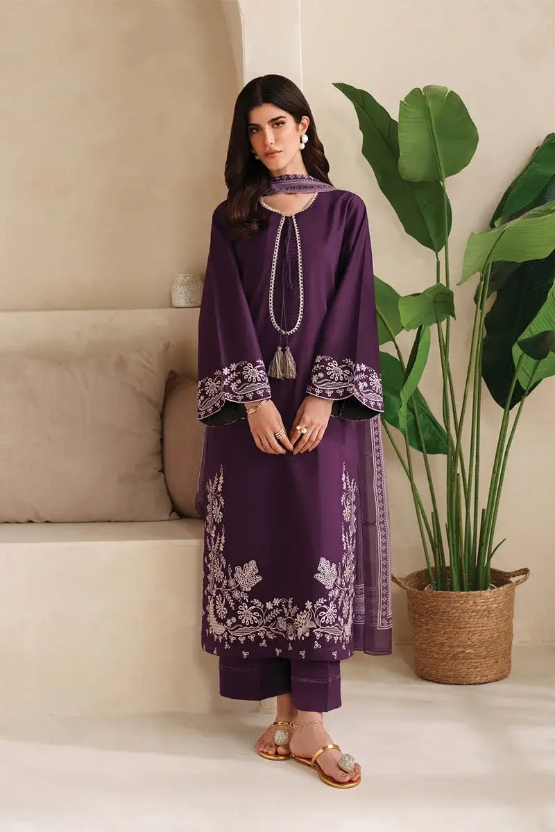 HIT ARTICLES MIX BRAND 3 Pcs Unstitched Embroidered Suit — Purple with Wool Shawl