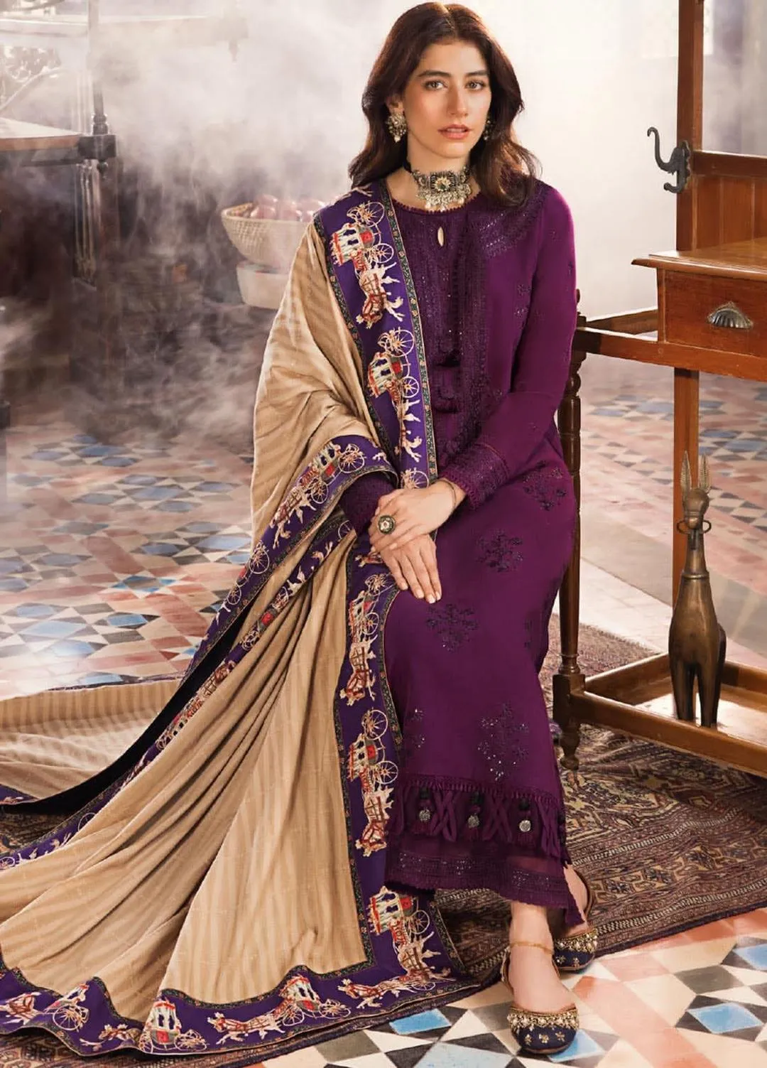 Purple Embroidered 3-Piece Lawn Suit for Women with Dupatta